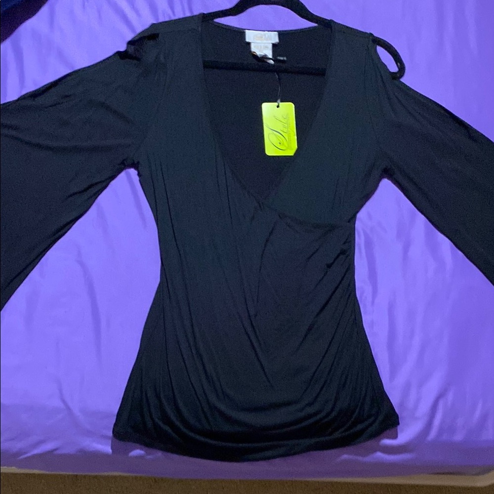 Black cold shoulder/arm Asymmetrical Cut Out Blouse